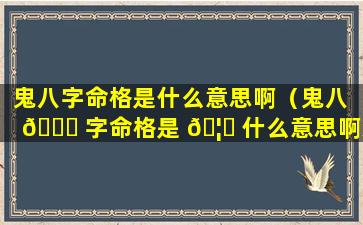 鬼八字命格是什么意思啊（鬼八 🐋 字命格是 🦉 什么意思啊怎么看）